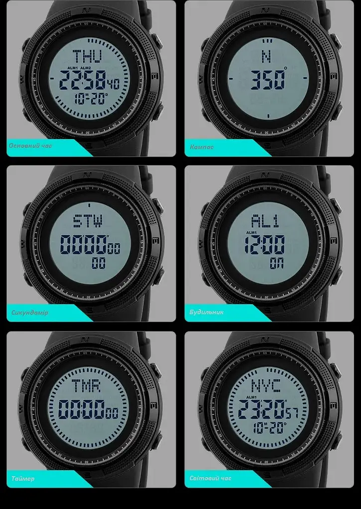 Годинник чоловічий спортивний з компасом Skmei 1254 Compass (Чорний) - фото 10