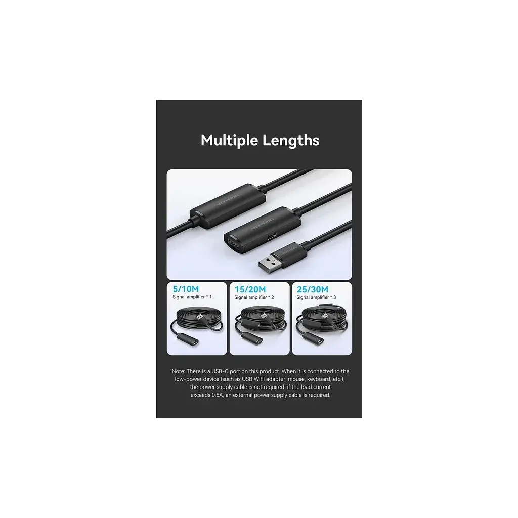 Дата кабель USB 2.0 AM/AF 10.0m Active black Vention (CBKBL) - фото 11