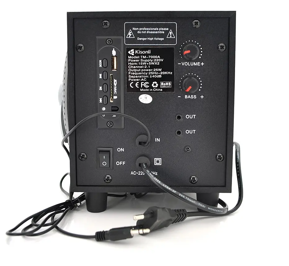Компьютерные колонки 2.1 Kisonli TM-7000A, Bluetooth, AUX, FM, 15W+2x5W - фото 3
