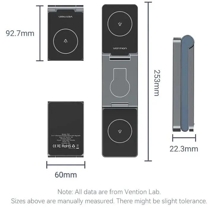 Зарядний пристрій 15W 3-in-1 Magnetic Wireless Fast Charger Gray Vention - фото 3