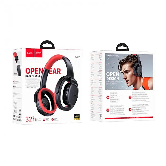 Беспроводные накладные наушники Hoco W67 300mAh, Bluetooth и AUX Черный - фото 4