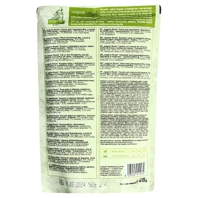 Набор влажного корма для взрослых собак Isegrim Adult Pouch Roots Multipack I Monoprotein: Мясо кабана, Конина и Мясо индейки 2.46 кг (6 паучей x 410 г) - фото 7