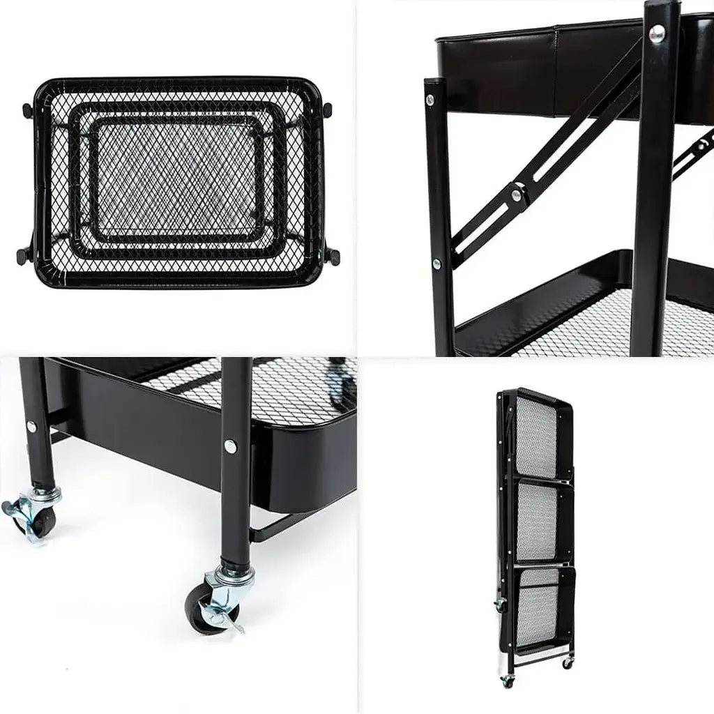 Этажерка Wall Sticker SW-00002099 мобильная трехъярусная универсальная из металла 46.5х29х77.5 см черная - фото 4