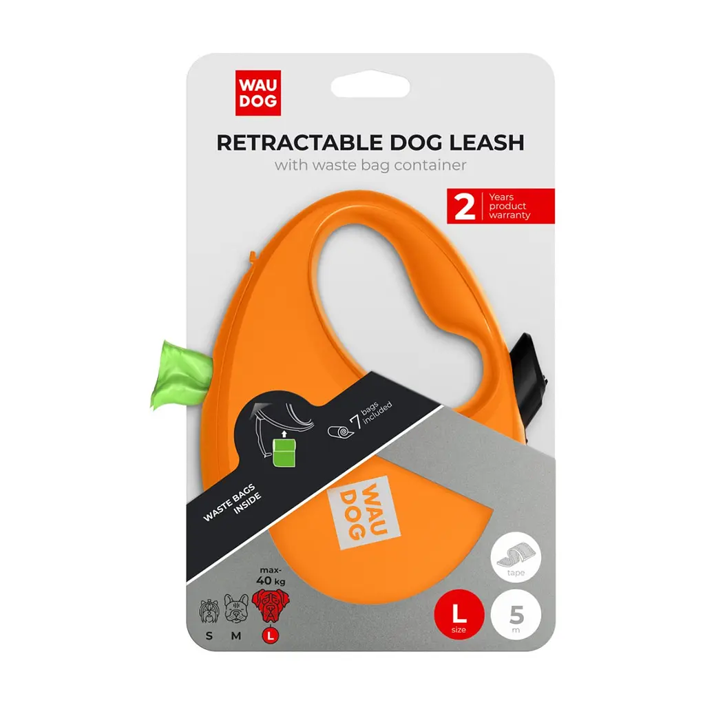 Повідець для собак WAUDOG R-leash з контейнером для пакетів L до 40 кг 5 м помаранчевий (26294) - фото 5
