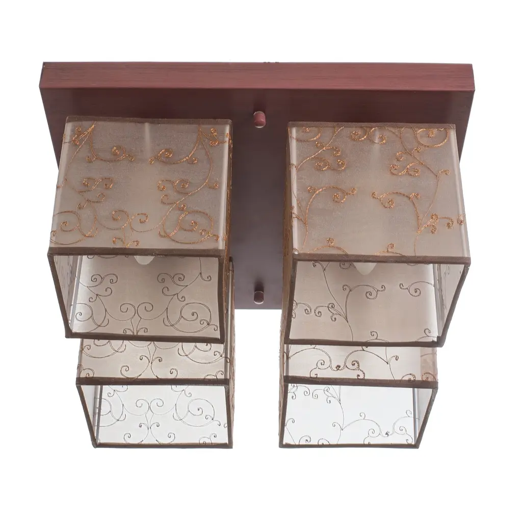 Люстра потолочная Brille с абажуром деревянная E14 40W BR (BKL-625C/4) - фото 2