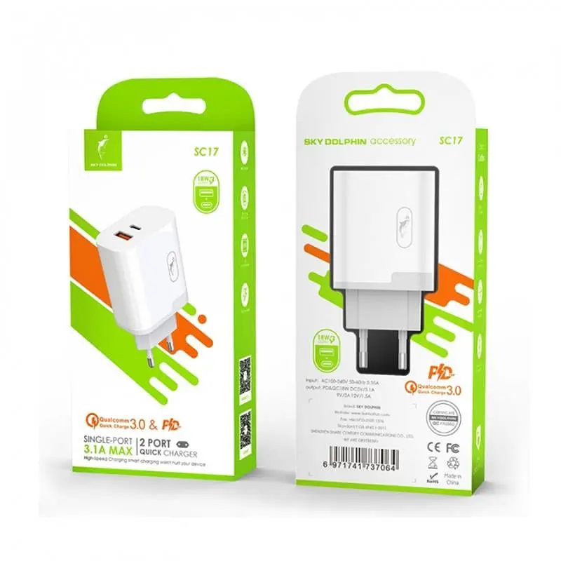 Зарядний пристрій SkyDolphin SC17 PD+QC3.0 (USB TYPE-Cx3A + USB TYPE-Ax3A) Білий (SDMZP-000110) - фото 5
