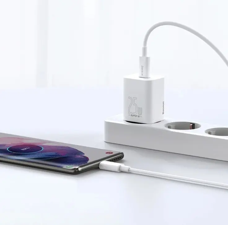 Мережевий зарядний пристрій 3A/25W з входом Type-C BASEUS Super Si кабель Type-C універсальне заряджання для телефона Білий - фото 3