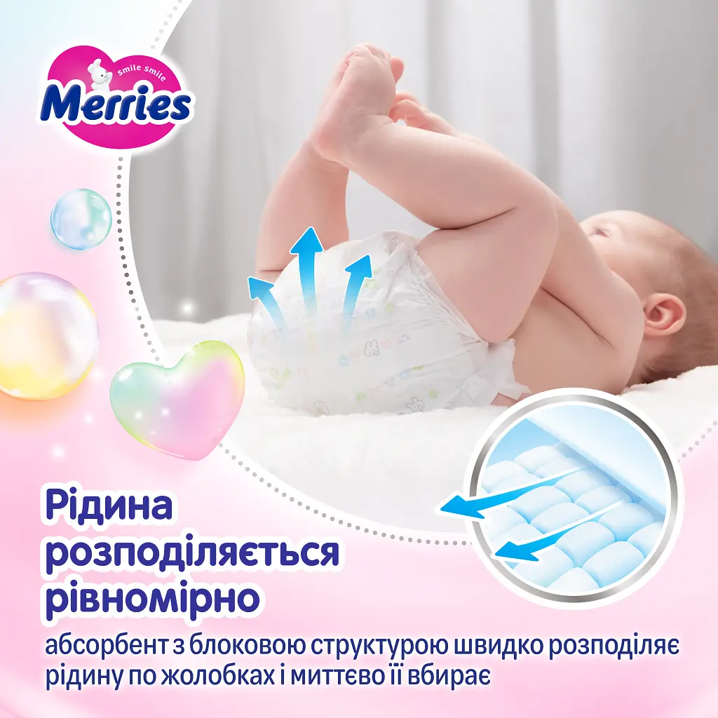 Підгузки Merries Розмір M (6-11 кг) 52 шт (4901301437716) - фото 7