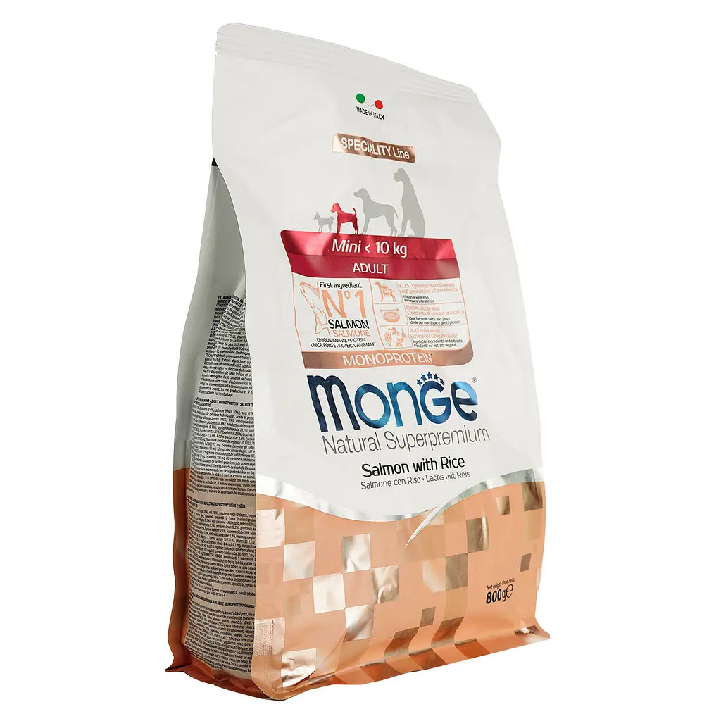 Сухий корм Monge Dog Mini Adult, для дорослих собак маленьких порід, лосось з рисом, 800 г - фото 3