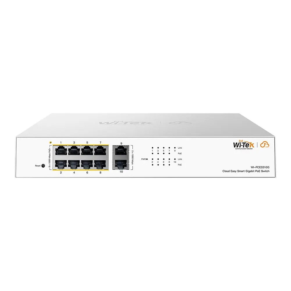 PoE-комутатор 10-портовий керований Wi-Tek WI-PCES310G гігабітний 8x1000Mbps PoE+, 2x1000Mbps Uplink, 110W, Cloud, ONVIF (73-00252) - фото 2