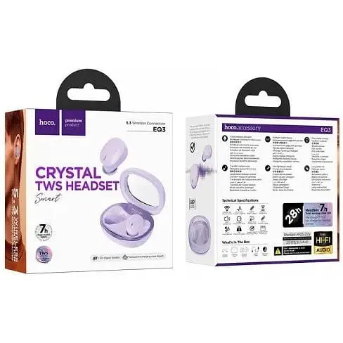Наушники беспроводные Hoco EQ3 Samrt TWS с поддержкой Сири фиолетовые 6931474798589 - фото 2
