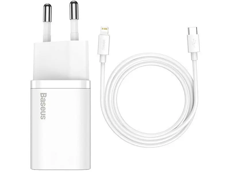 Мережевий зарядний пристрій BASEUS Super Si Quick Charger w/Type-C - Lightning Cable White (TZCCSUP-B02)