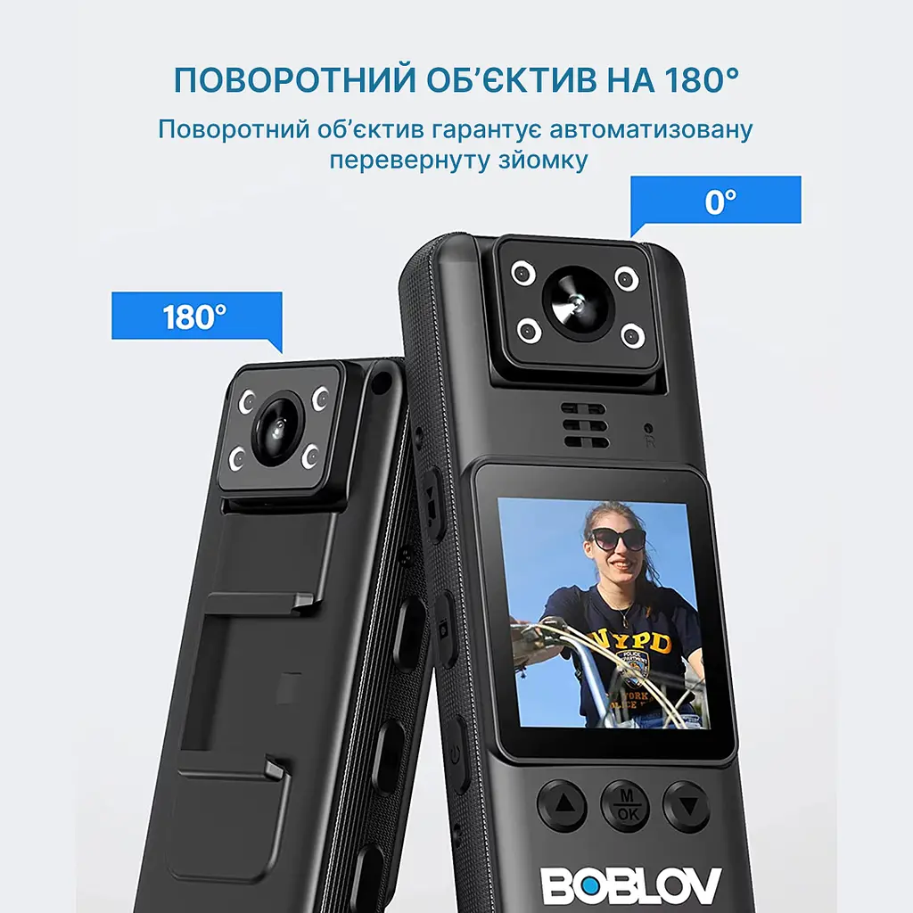 Нагрудний відеореєстратор BOBLOV A23 1080p з диктофоном, поворотним об'єктивом, дисплеєм, кутом огляду 120° - фото 3