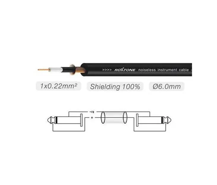 Инструментальный/гитарный/межблочный кабель Jack 6,3 — угловой Jack 6,3 Roxtone SGJ-J110-L6 6м - фото 4