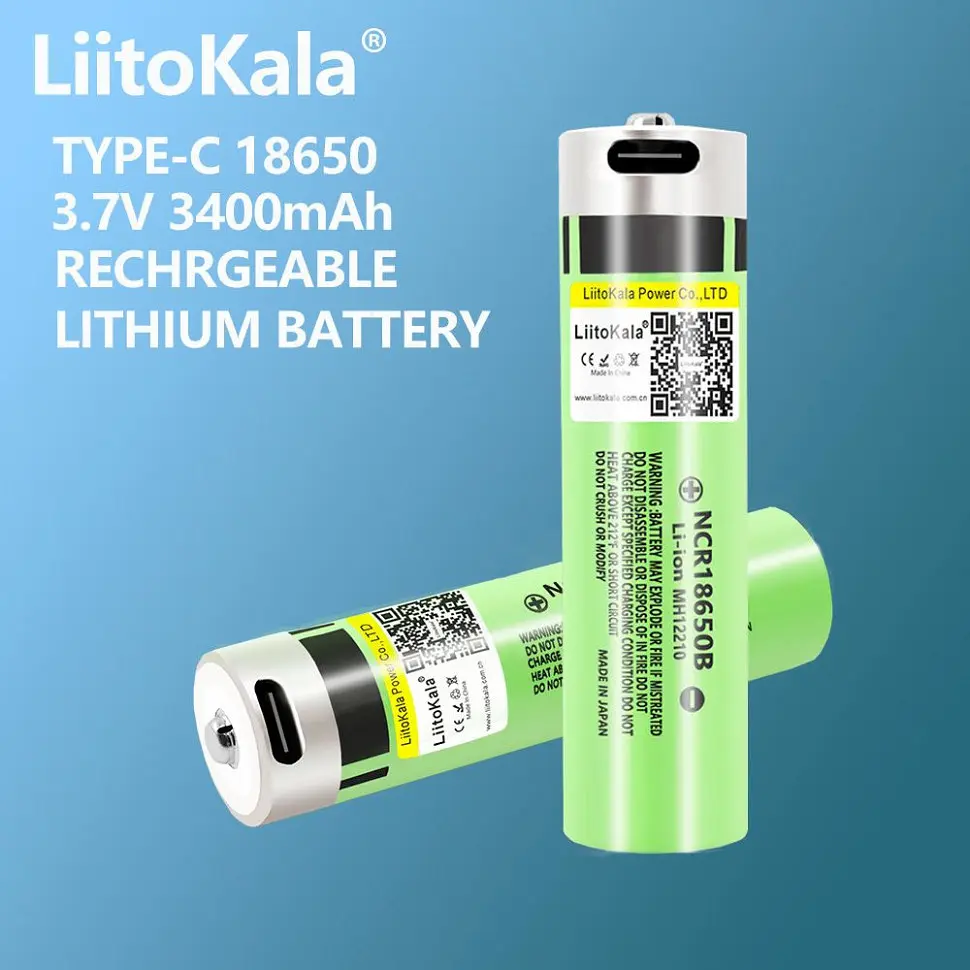 Акумулятор 18650 3400mah із захистом та вбудований зарядний пристрій через USB кабель TYPE-C вхід LiitoKala Lii-USB-34B - фото 2