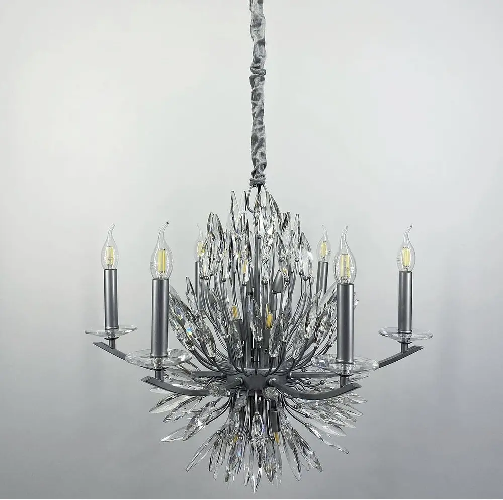 Хрустальная серебряная люстра реплика Lily Buds на 6 рожков-подсвечников Line.F MD 8058-6 Satin - фото 4