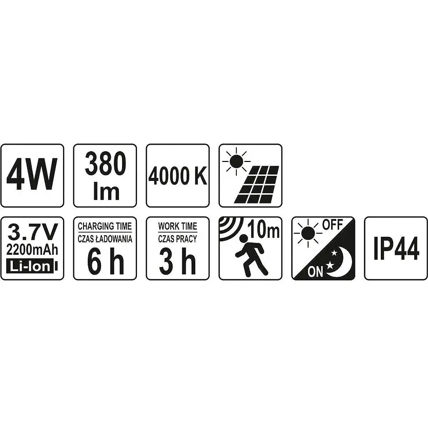 Прожектор діодний з датчиком руху Yato сонячна батарея Li-Ion 3.7V 4 Вт 380 lm чорний (YT-81860) - фото 6