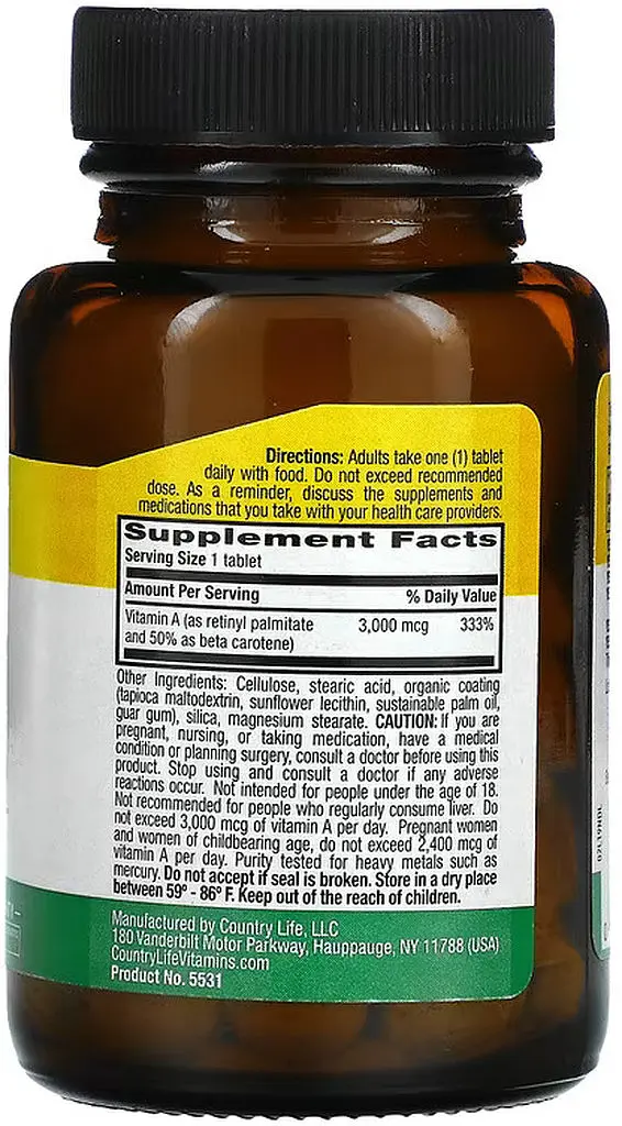 Вітаміни та мінерали Country Life Dry Vitamin A 10000 IU, 100 таблеток - фото 2