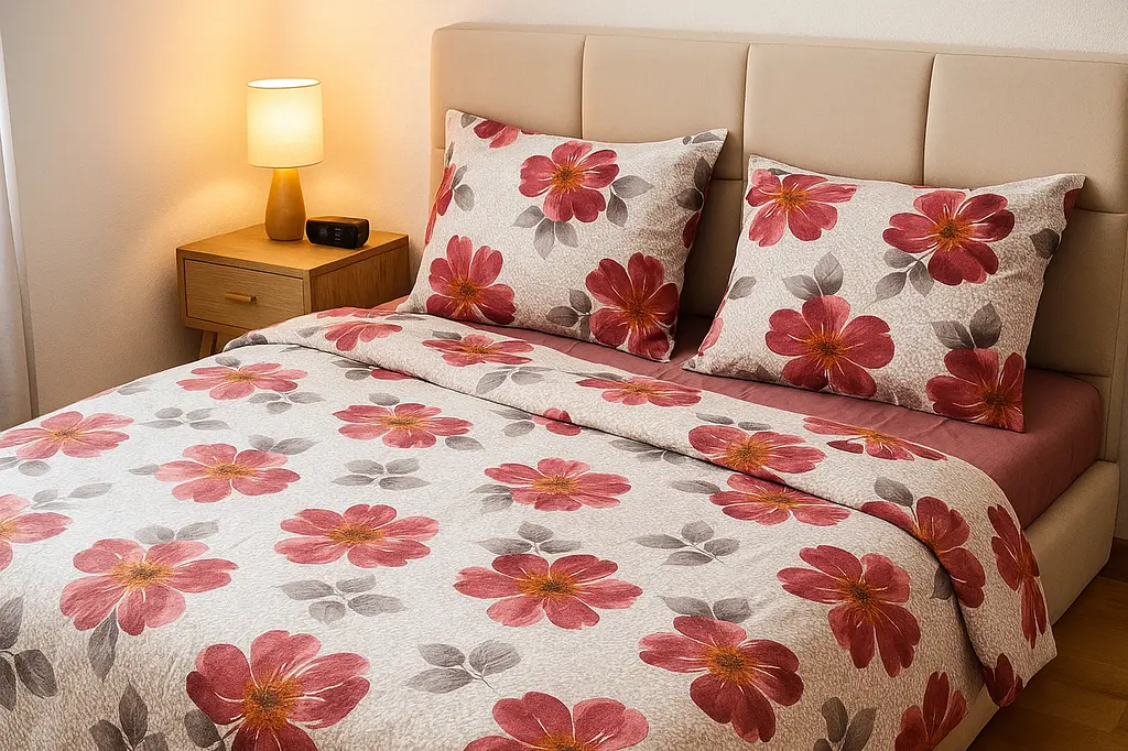 Комплект постільної білизни Ecotton Сімейний 150х215 см із фланелі теплий Flowers червоний (23201)