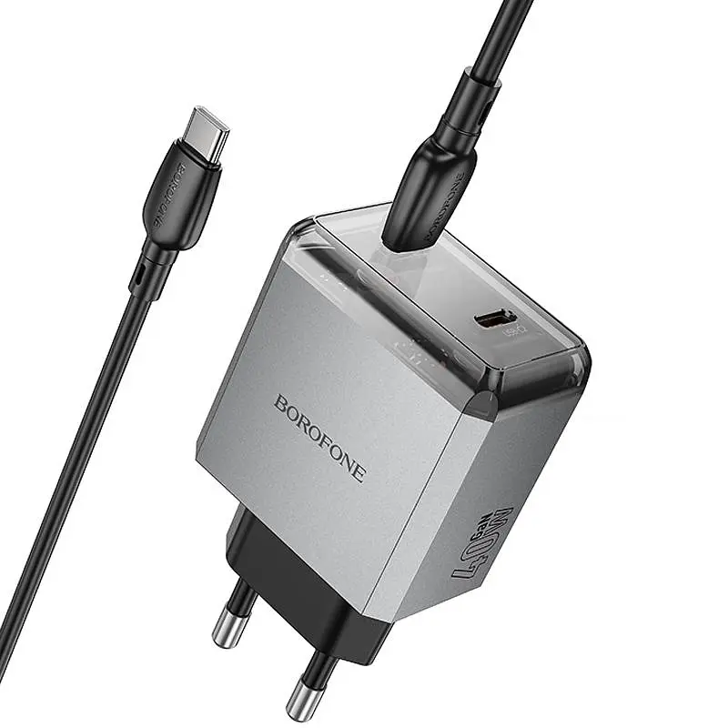 МЗП BN21 Lena PD40W+QC3.0 (2USB-C) + кабель Type-C до Type-C Metal gray Borofone teh0029628 - фото 3