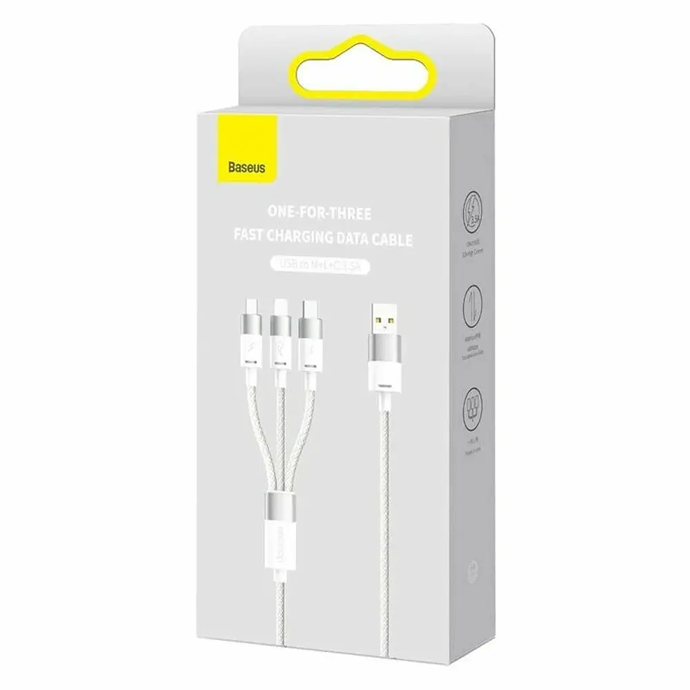 Кабель 3 в 1 Baseus Silky One-for-Three Fast Charging Cable USB-A to M+L+C 100W 1.5 м Белый - фото 2