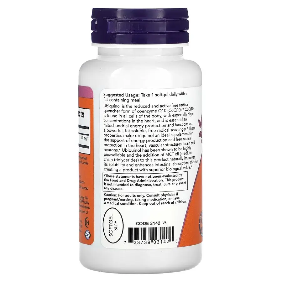 Натуральная добавка NOW Ubiquinol 100 mg, 60 капсул - фото 3
