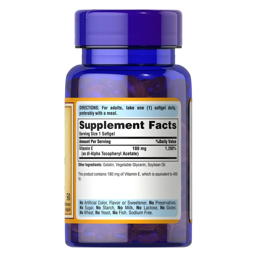 Витамины и минералы Puritan's Pride Vitamin E 400 IU (180 mg), 50 капсул - фото 2