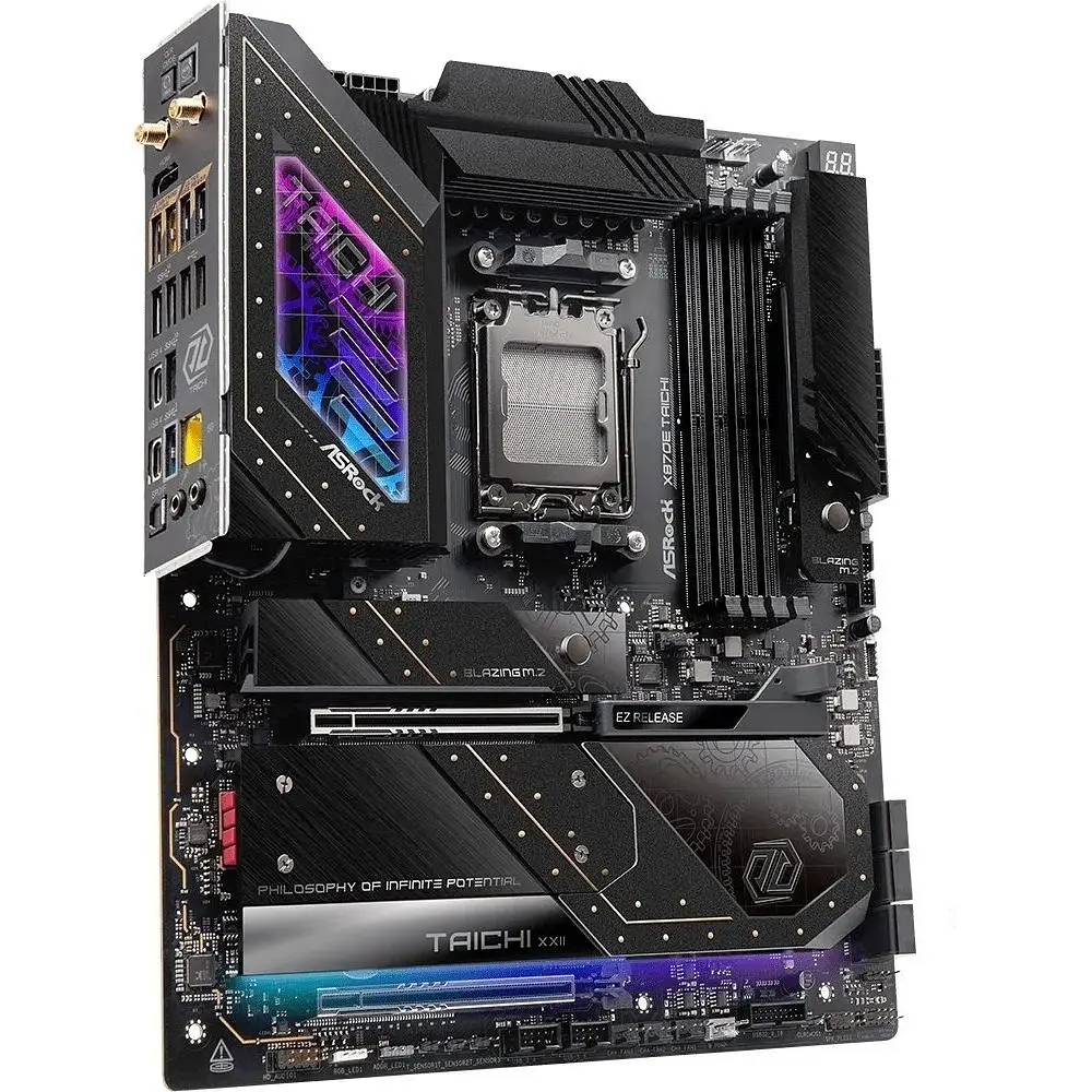 Материнская плата ASRock AM5 X870E Taichi, X870E, 4xDDR5, Int.Video (CPU), 6xSATA3, 4xM.2, 2xPCI-E 5.0 16x, ALC4082 + SABRE9219, RTL8126, WiFi 7, Bluetooth 5.4, 12xUSB3.2/6xUSB2.0, HDMI/3xType C, CrossFire, EATX - фото 3