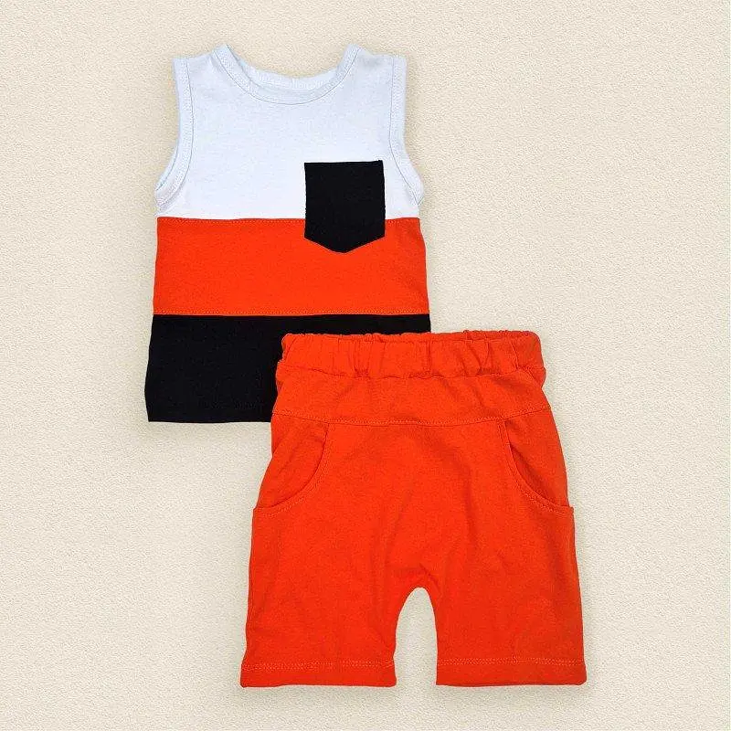 Комплект літній дитячий Stripes зріст 92 см (18 - 24 місяці) Malena Білий з чорним та жовтогарячим