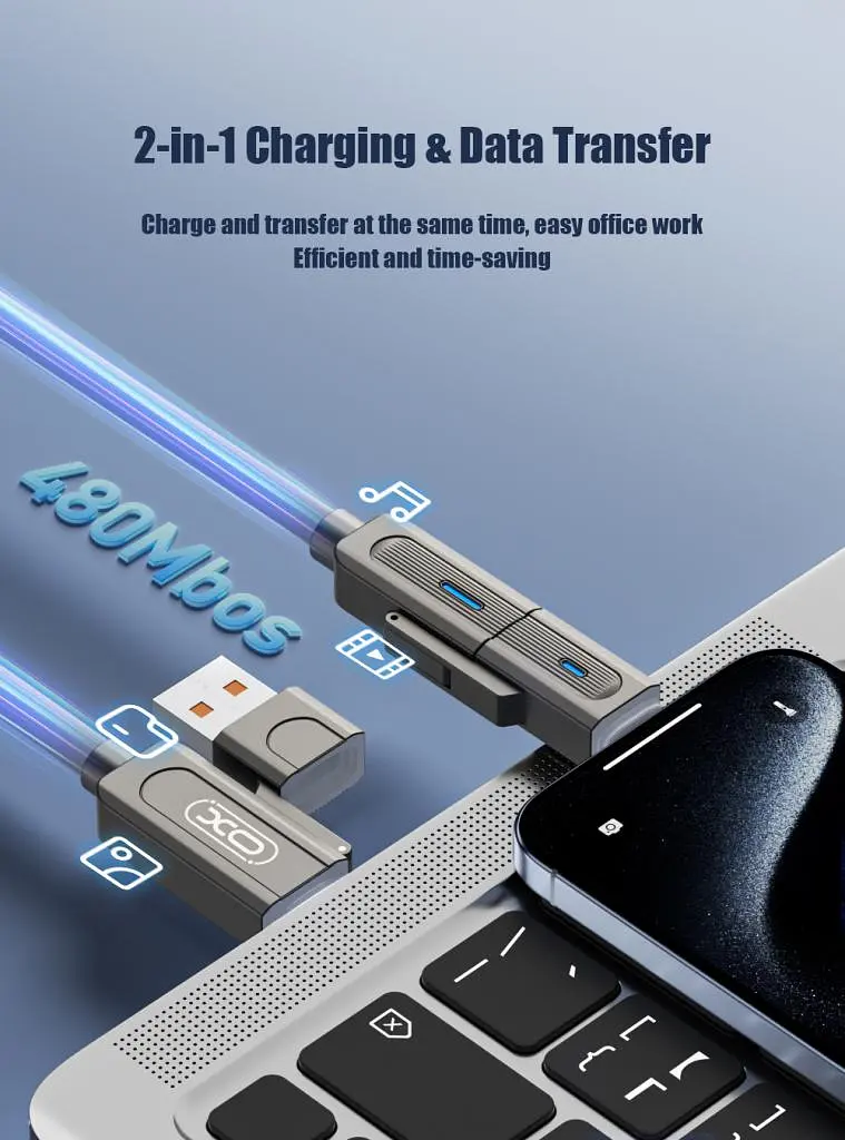 Кабель XO NB275 Zinc Alloy Silicone Type-C/USB-A to TYPE-C/Lightning - 4-in-1 - 60W - 1m Gray teh0022032 - фото 6