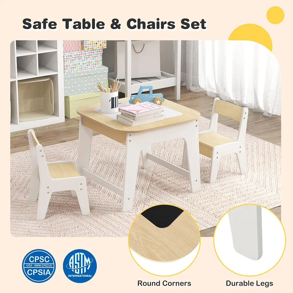 Комплект дитячих меблів Costway Kids Set 2-in-1 Desk стіл та 2 стільці з двосторонньою стільницею-дошкою - фото 9