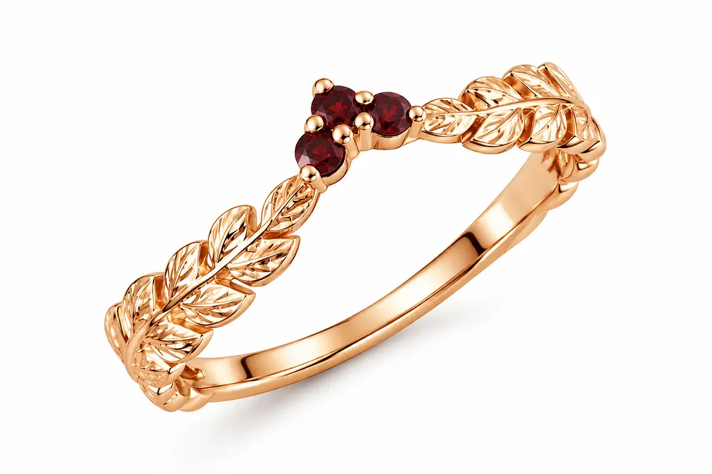 Жіноча каблучка Jewellery Continent "Лаврова гілка" з гранатом 21 (К-0919) - фото 3