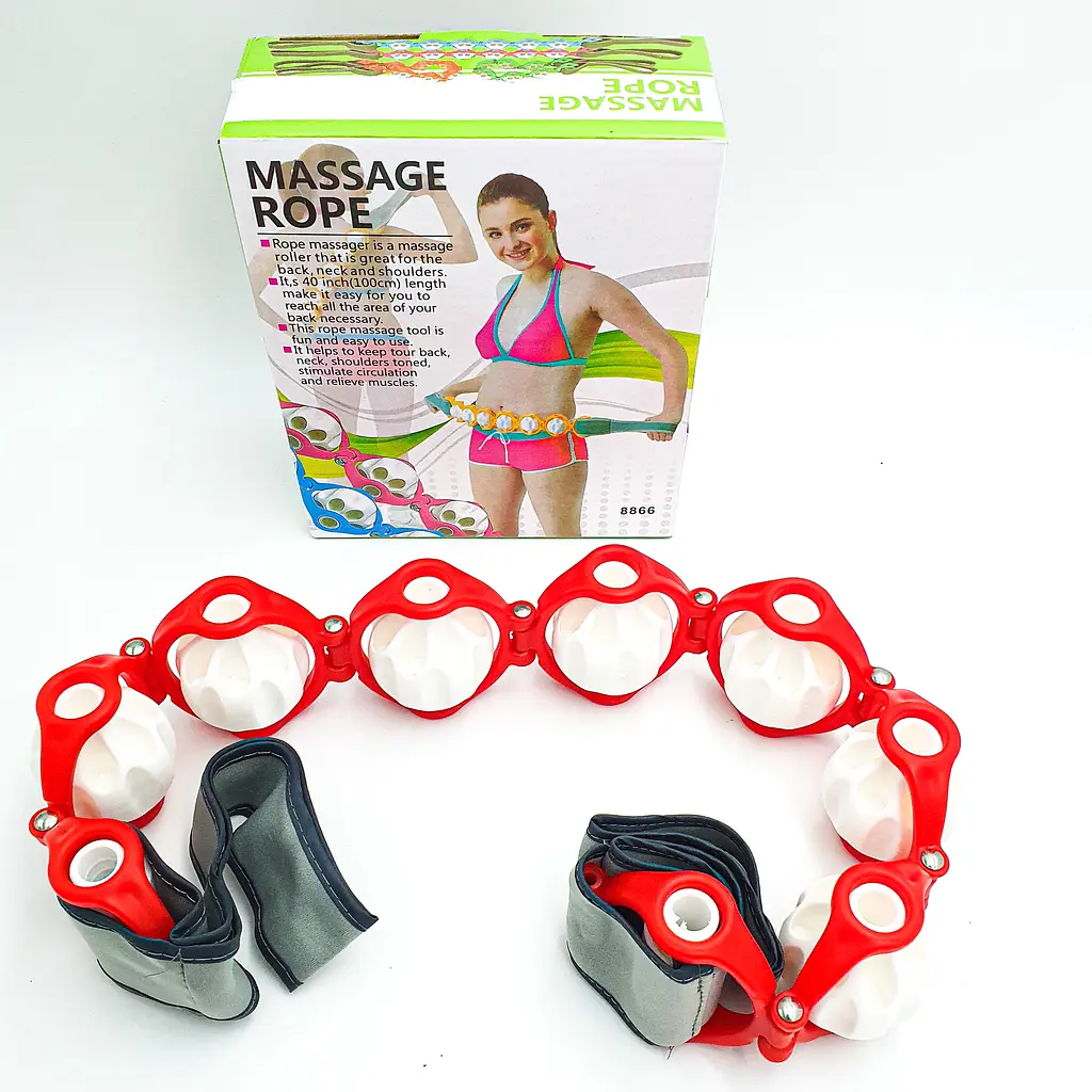 Масажер ручний антицелюлітний роликовий стрічковий 7 кульок UKC Massage Rope червоний - фото 3