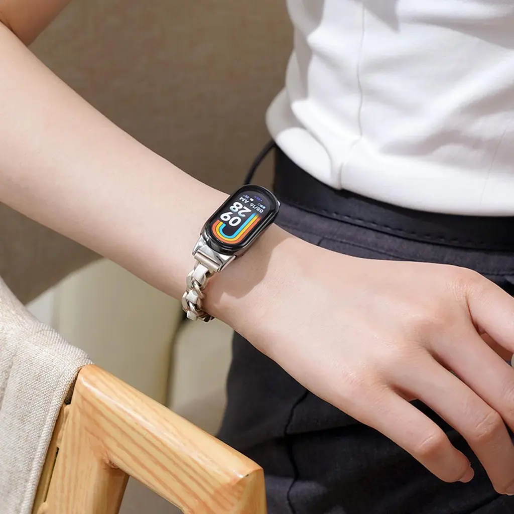 Металевий браслет-ланцюжок для XiaomiBand 8 Сталь з білим - фото 3