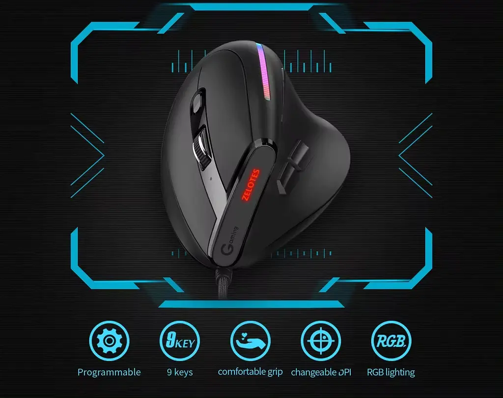 Вертикальная мышь проводная Zelotes T-50 с RGB подсветкой - фото 9