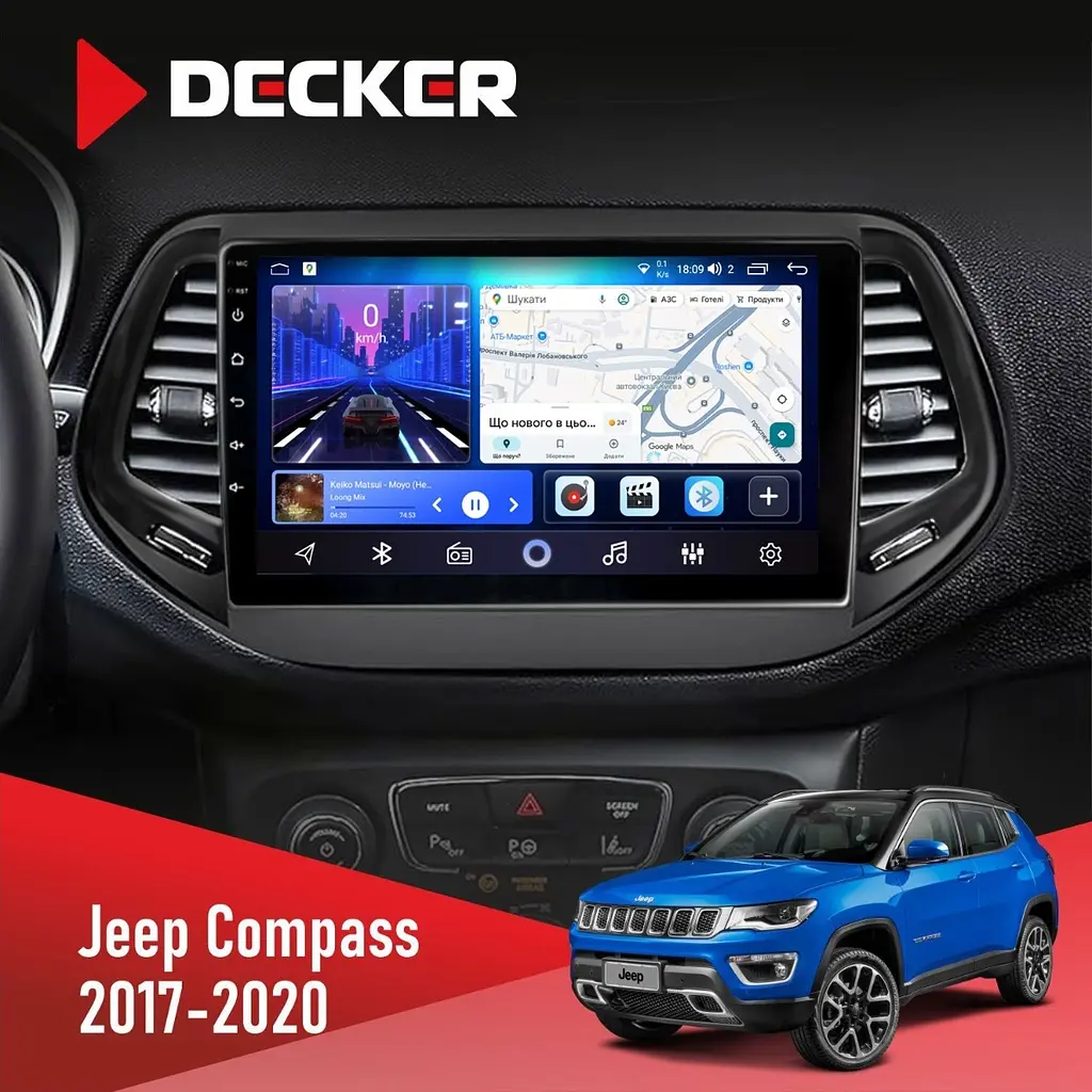 Штатна магнітола Jeep Compass 2017-2020 Decker D10-006 4x64, 4G Decker (НФ-00009495)