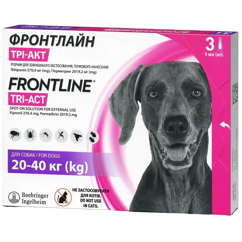 Краплі Boehringer Ingelheim Frontline Tri-Act від бліх та кліщів для собак 20-40 кг 3 піпетки + Плед для пікніка Frontline темно-синій - фото 2