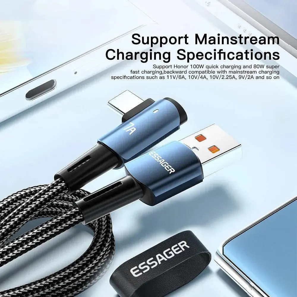 Кабель Essager Sunset Bend Type 7A cable USB A to Type C 2 м 100W Blue (EXCWT7A-CGA03-P) - фото 4