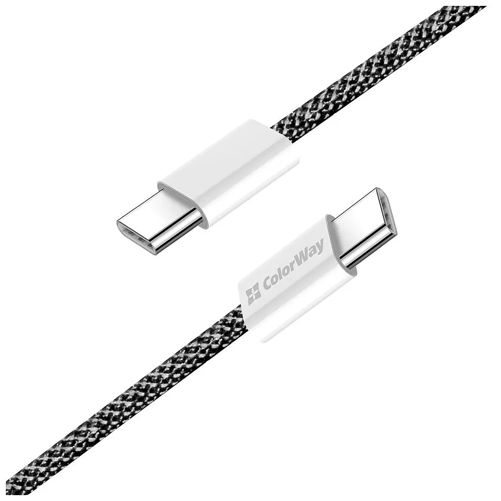 Дата кабель USB-C to USB-C 2.0m (braided cotton) (PD Fast Charging 60W) 3.0А black ColorWay (CW-CBPDCC068-BK) - фото 3