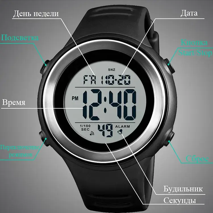 Спортивний чоловічий наручний годинник Skmei 1394 sun (Чорний з білим) - фото 5