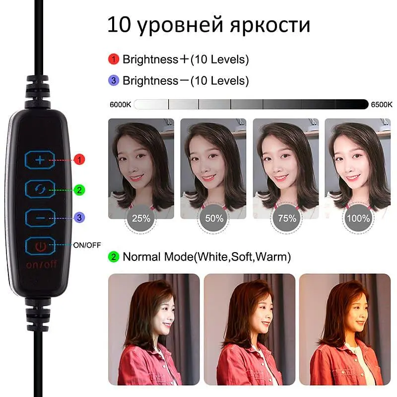 Кольцевая USB LED лампа Puluz PKT3035 10" + штатив 1.1 м - фото 5