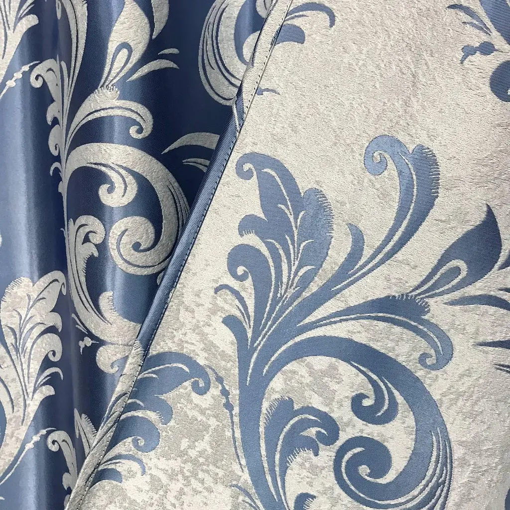 Штори софт-велюр блекаут "вензель" блакитного кольору 2шт. 150х270 з білим шифоновим тюлем 400х270 ALBO pbe0052763 - фото 7
