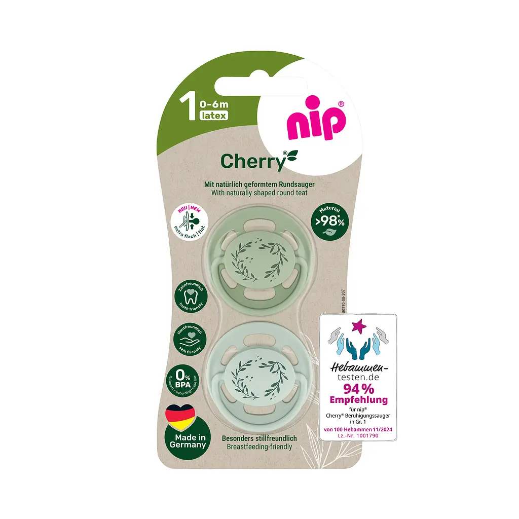 Пустушка латексна кругла для дітей 0–6 місяців NIP Cherry арт. 91032-51 2 шт. зелений/світло-зелений