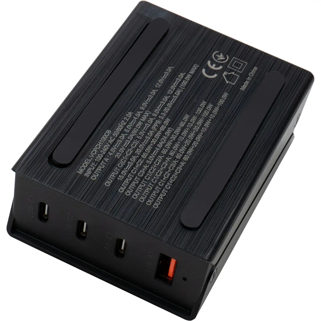 Зарядний пристрій Vinga GaN 100 Вт, PD + QC, дротовий, кабель 1.2 м, порти: 3xUSB-C + 1xUSB-A (VCPCH100CB) - фото 6