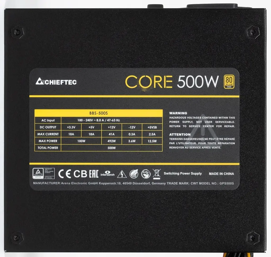 Блок живлення Chieftec Core 500W 80+ Gold (BBS-500S) Black - фото 3