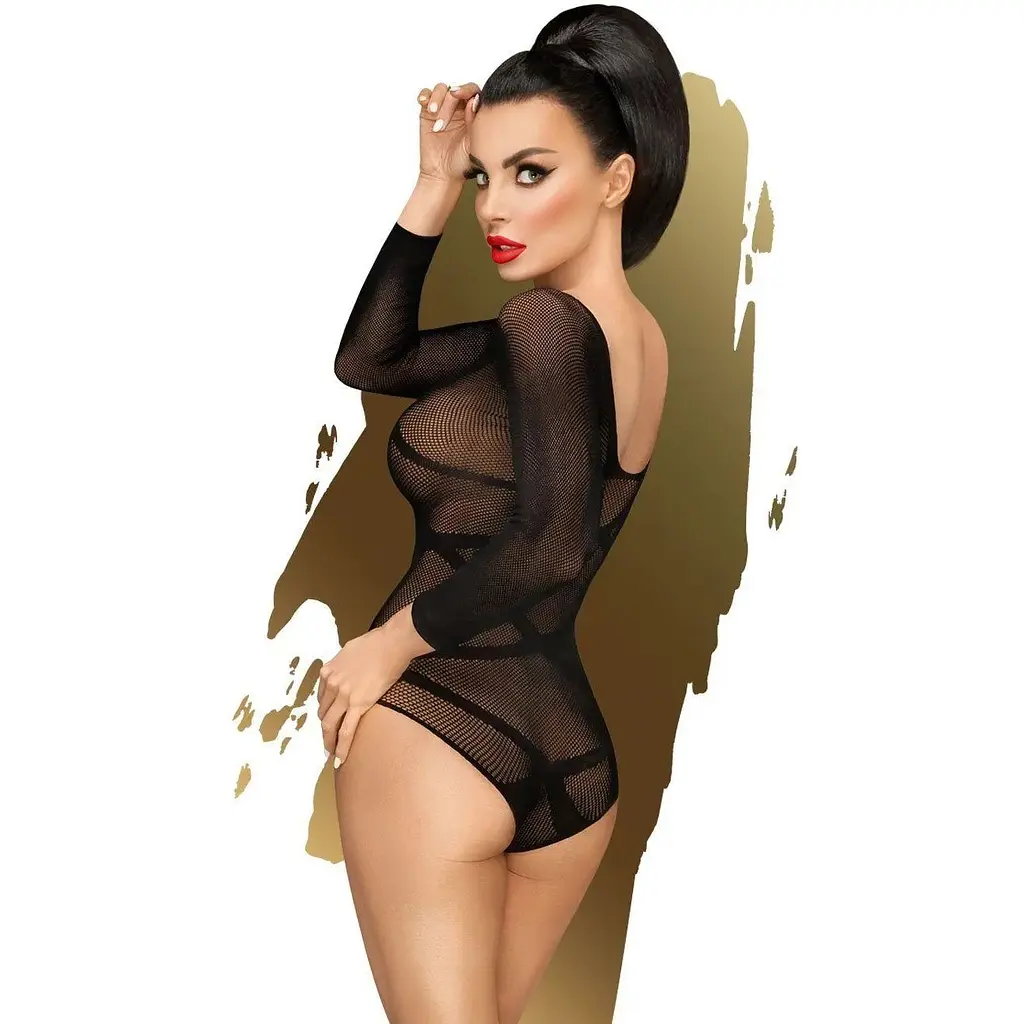 Боді Penthouse High On Love S/L Black, глибокий виріз на спині, імітація стреп - фото 2