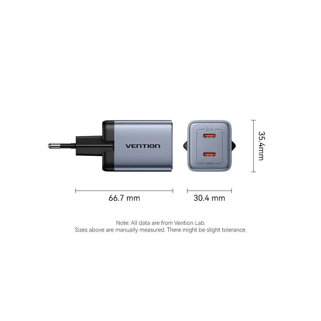 Зарядний пристрій Vention 2xUSB-C PD45W GaN gray (FCDH0-EU) - фото 11