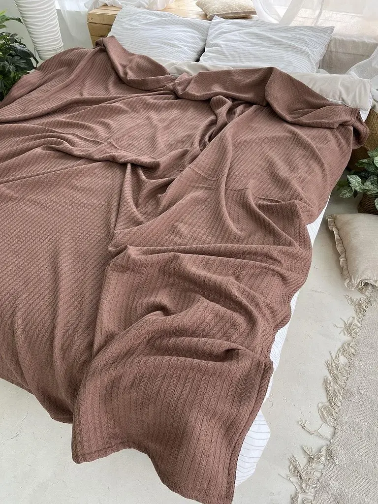 Покривало Zeintex Косичка бавовняне коричневе 230х280 см - фото 8