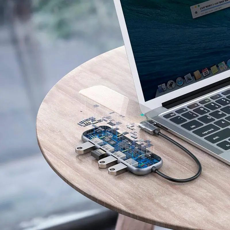Мультипортовий адаптер USB Хаб Baseus Multi-Functional Type-C Male 4 USB3.0 CAHUB-EZ0G Grey - фото 2