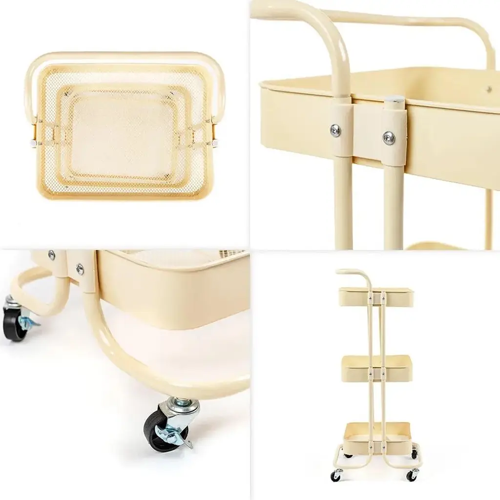 Этажерка Wall Sticker SW-00002105 мобильная трехъярусная универсальная из металла 45х37х82 см кремовая - фото 5